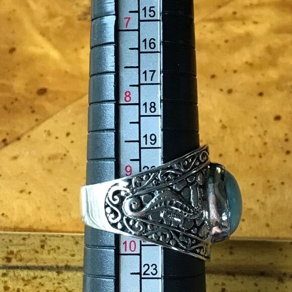 Natural Larimar Sterling Silver Seahorse Ring Size 9.25 - Picture 7 of 8